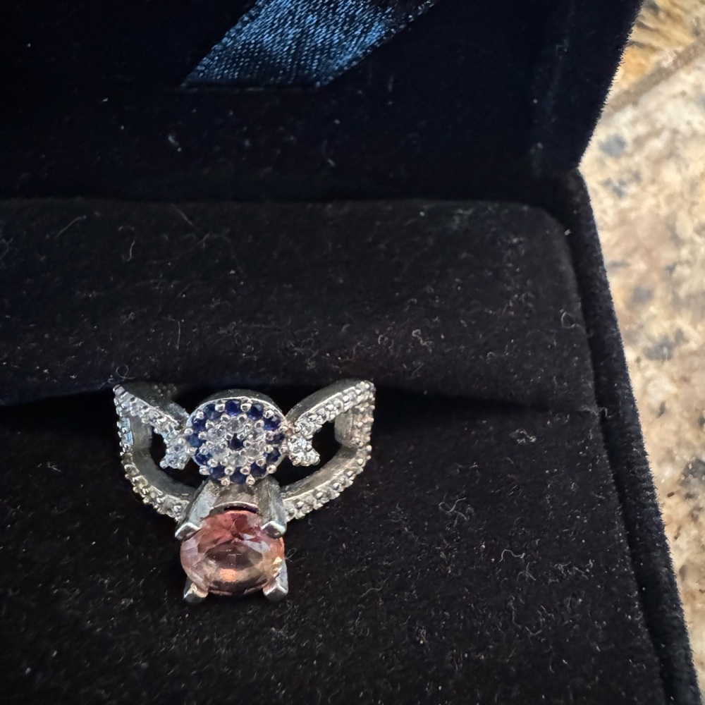 Exquisite Pink and Blue Gemstone Ring
